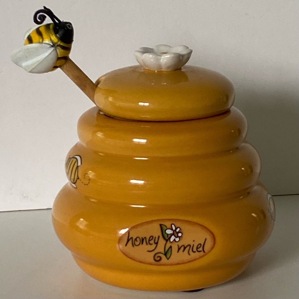 Bee Hive Jar Honey Dipper Joie Beehive Ceramic Holder Jar W/ Lid Miel
